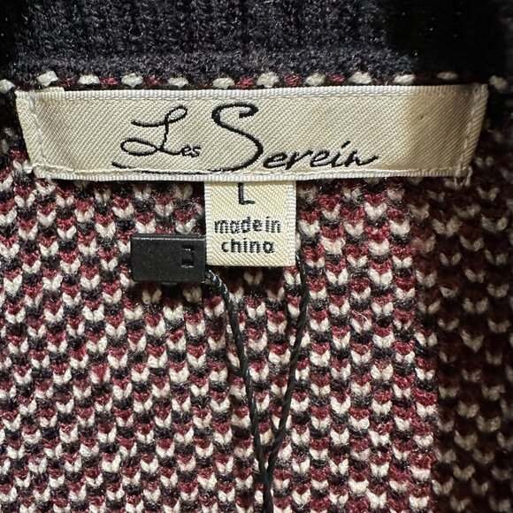 Les Serein Cardigan Size L Black Burgundy Ivory Floral Chunky Knit StitchFix New - Picture 9 of 11